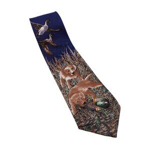 Reed ST. James Tie One Size Navy Blue Tan Ducks Hunting Dog Labrador Retriever